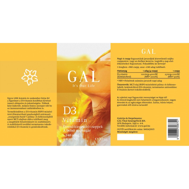 GAL D3 vitamin (240 adag) 4000NE, 30ml