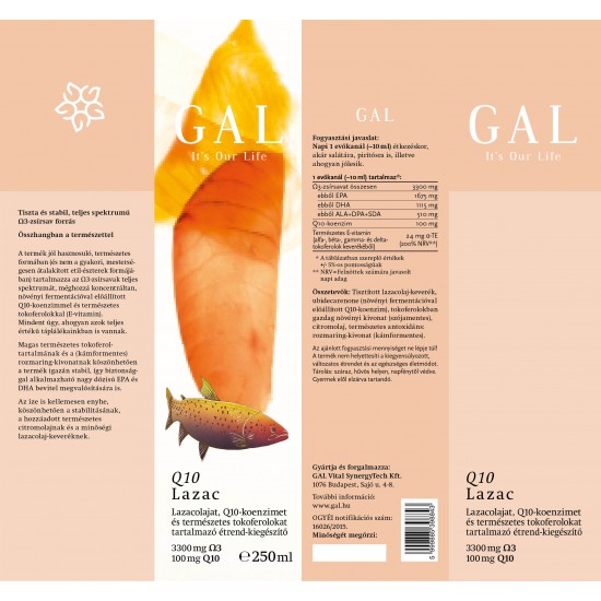 GAL Q10 koenzimes lazacolaj 250ml - 3300mg Omega 3 + 100 mg Q10