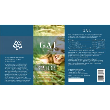 GAL K2+D3 vitamin, 500 mcg K-komplex + 4000 NE D3